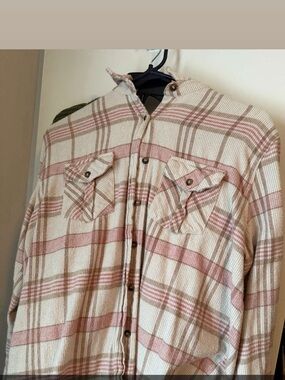 Women's Cream & Pink Plaid Hooded Flannel Jacket